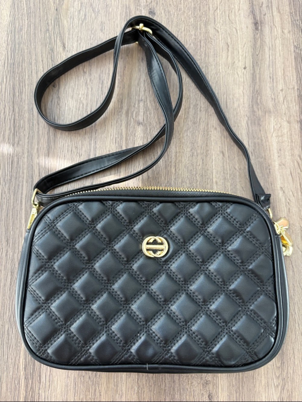 Black Quilted Crossbody Bag with Gold Hardware